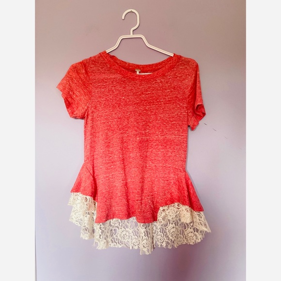 Free People Tulip Lace Trim Peplum Tee Top - Picture 5 of 6